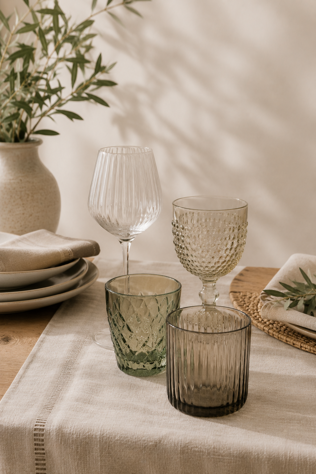 Bicchieri, bottiglie, caraffe
