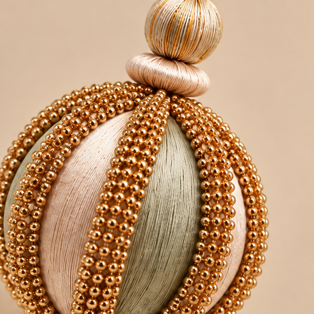 Decorazione Natalizia Sfera con Nappina Avorio e Oro 28cm