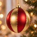 Sfera di Natale in Vetro Oro e Rosso con Decorazioni in Rilievo Ø10 cm