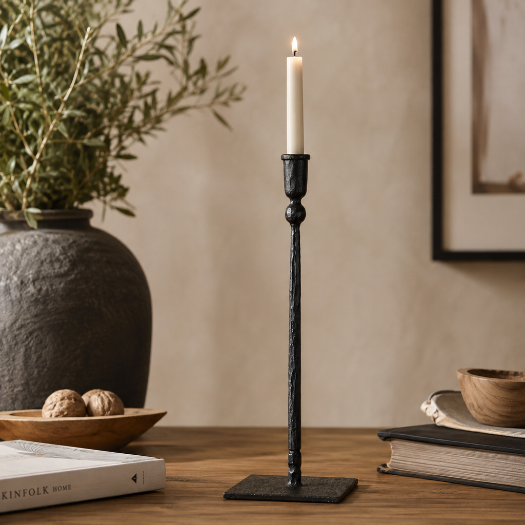 Candeliere Nero in Ferro Stile Industriale h.49cm