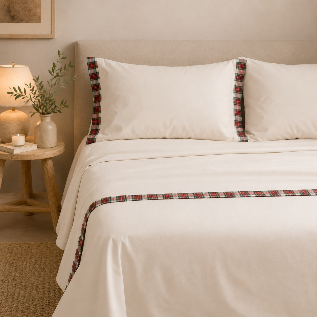 Completo letto 2 piazze Tartan avorio