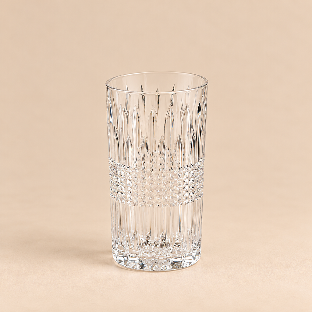 Set 6 Bicchieri Acqua in Vetro Trasparente Lavorato con Decoro Geometrico in Rilievo