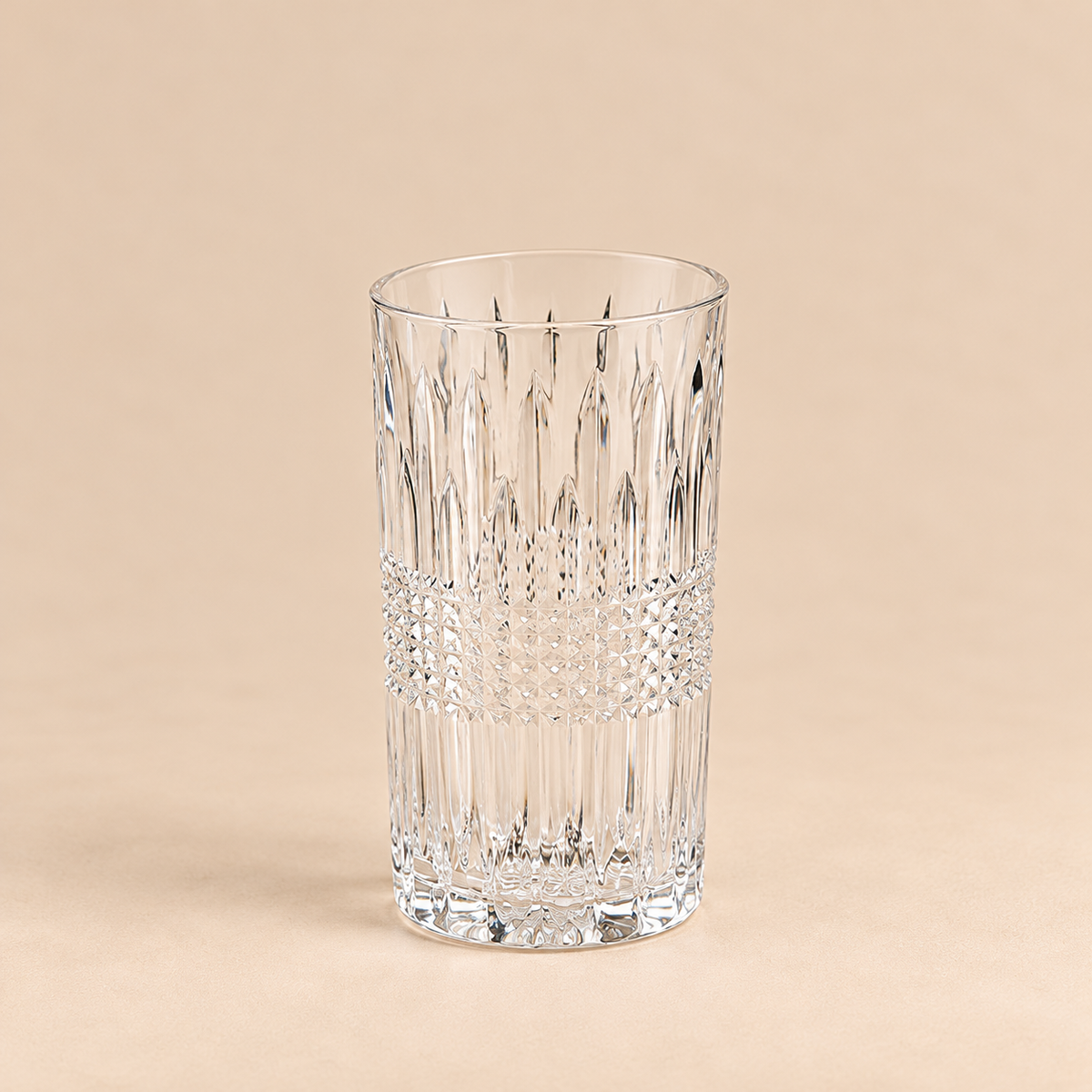 Set 6 Bicchieri Acqua in Vetro Trasparente Lavorato con Decoro Geometrico in Rilievo
