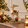 Renna Natalizia Decorativa EDG con Pacchi Regalo Verde, Rosso e Oro 27 cm
