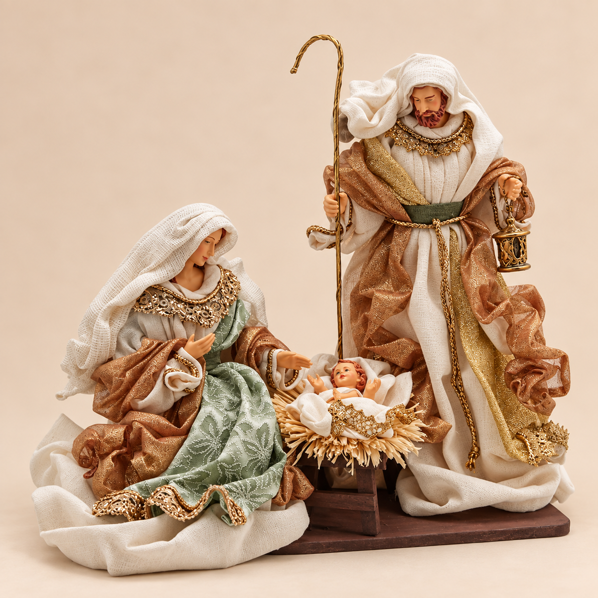 Natività Sacra Famiglia H 25 cm con Abiti in Tessuto - EDG