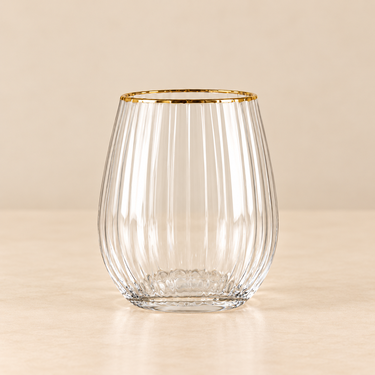 Set 6 Bicchieri in Vetro Trasparente Rigato con Bordo Oro – Ø 9 x H 10 cm