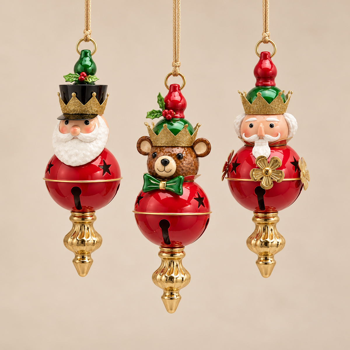 Pendente Natalizio EDG Enzo De Gasperi con Campanella in Metallo Rosso, Verde e Oro – H 29 cm
