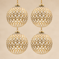 Set 4 Sfere di Natale in Vetro Bianco Perla e Oro con Decoro Geometrico a Rombi – Ø 10 cm