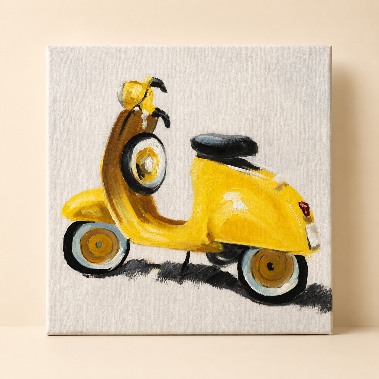 Dipinto a Mano Vespa Gialla – 30 x 30 cm
