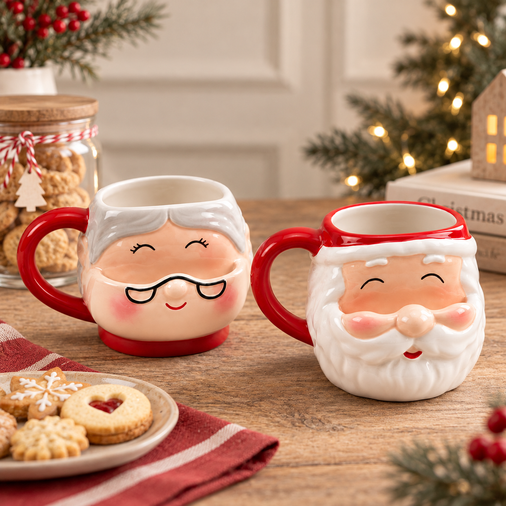 Tazza Natalizia EDG in Ceramica con Portabiscotto – Babbo Natale e Mamma Natale