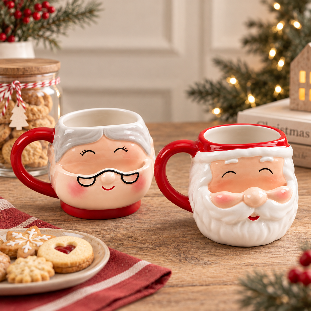 Tazza Natalizia EDG in Ceramica con Portabiscotto – Babbo Natale e Mamma Natale