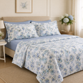 Completo Letto Matrimoniale Botanical Paper – Percalle di Puro Cotone – Colore Denim