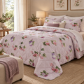 Trapunta Leggera Matrimoniale Bloom Hydrangea in Raso di Puro Cotone 300 T.C. con Ortensie Rosa e Lilla su Fondo Bianco 270 x 270 cm – Tessitura Randi
