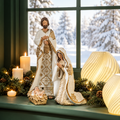 Natività Natalizia Bianca e Oro con Maria, Giuseppe e Gesù Bambino in Resina – Collezione Bianco & Oro H 44 cm