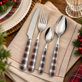 Servizio Posate 24 Pezzi Bistrot Tartan in Acciaio Inox con Manico Decorato a Quadri Scozzesi