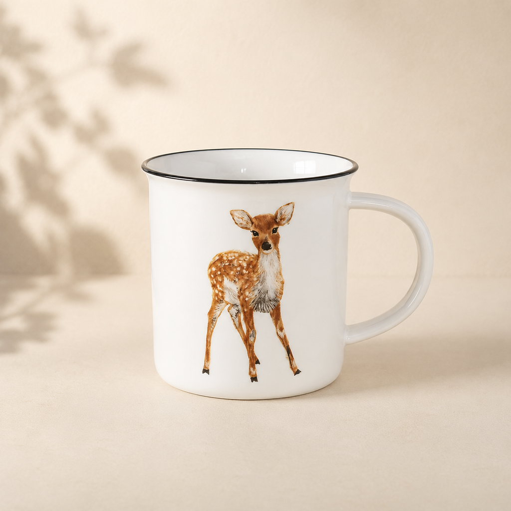 Tazza in ceramica con decoro cerbiatto