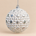 Sfera di Natale Bianco e Argento con Rilievi Glitter Ø 10 cm in PVC