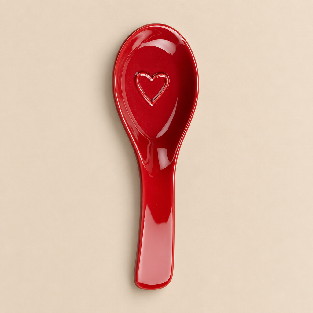 Poggiamestolo Rosso in Ceramica con Cuore 9,5 x 25 cm