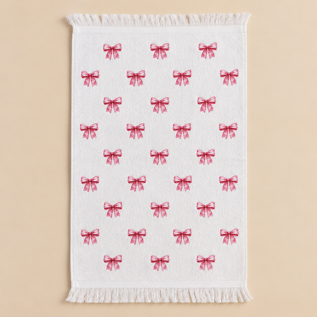 Asciugamano Ospite Bianco in Cotone con Fiocchetti Rosa 40 x 66 cm