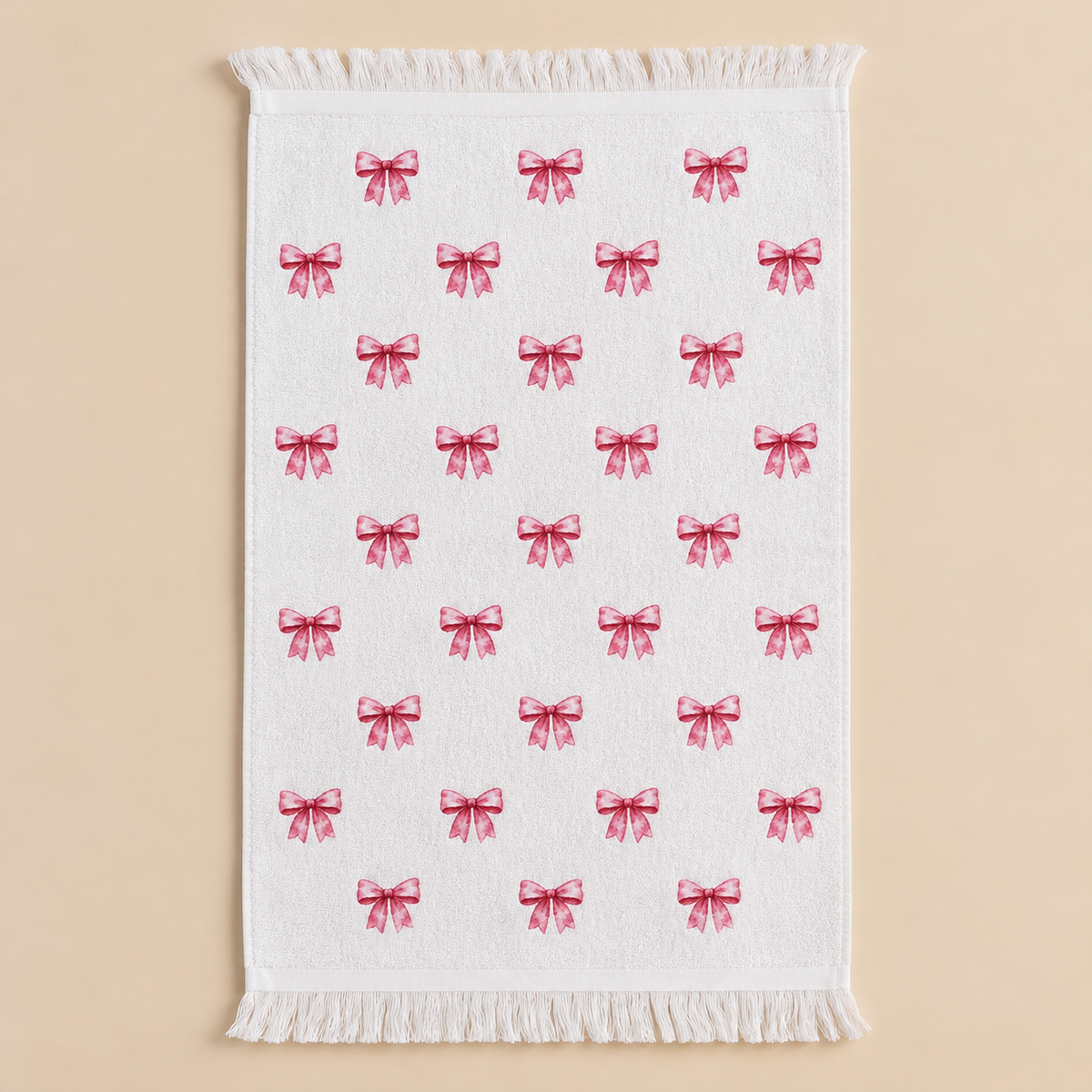 Asciugamano Ospite Bianco in Cotone con Fiocchetti Rosa 40 x 66 cm
