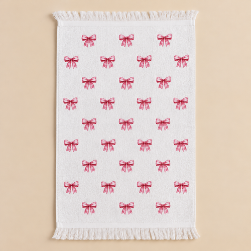 Asciugamano Ospite Bianco in Cotone con Fiocchetti Rosa 40 x 66 cm