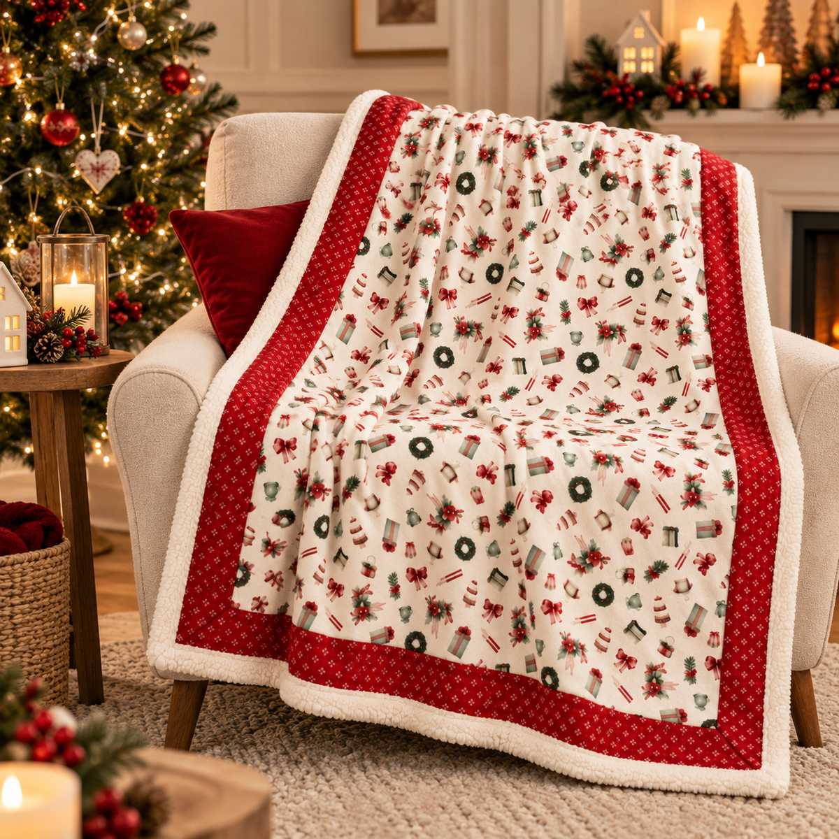 Plaid Natalizio Storia di Natale 130 x 160 cm con Confezione Regalo - Nuvole di Stoffa