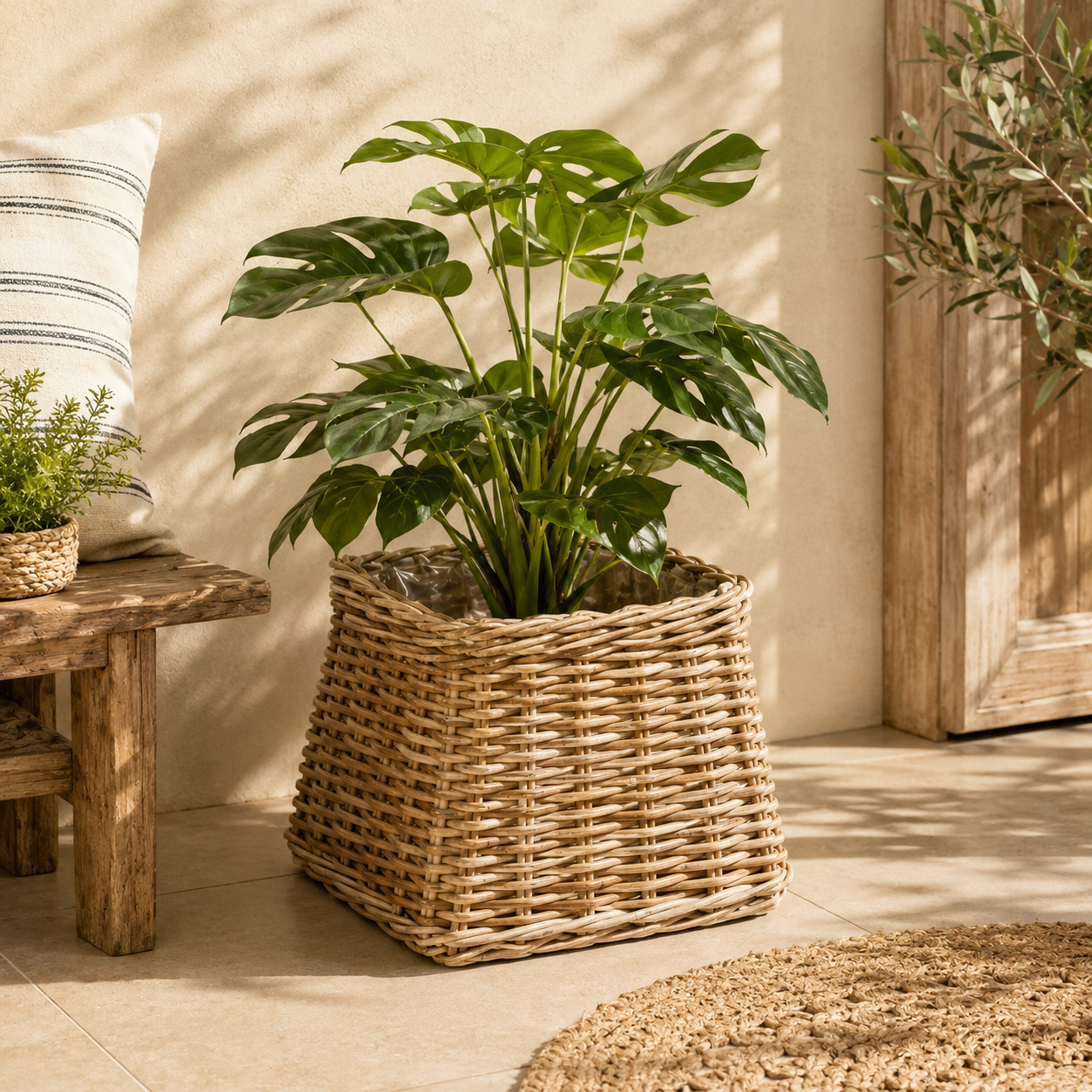 Cesto coprivaso Quadrato in Rattan