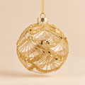 Sfera di Natale in Vetro Trasparente con Festoni Dorati, Glitter e Paillettes – Ø 10 cm