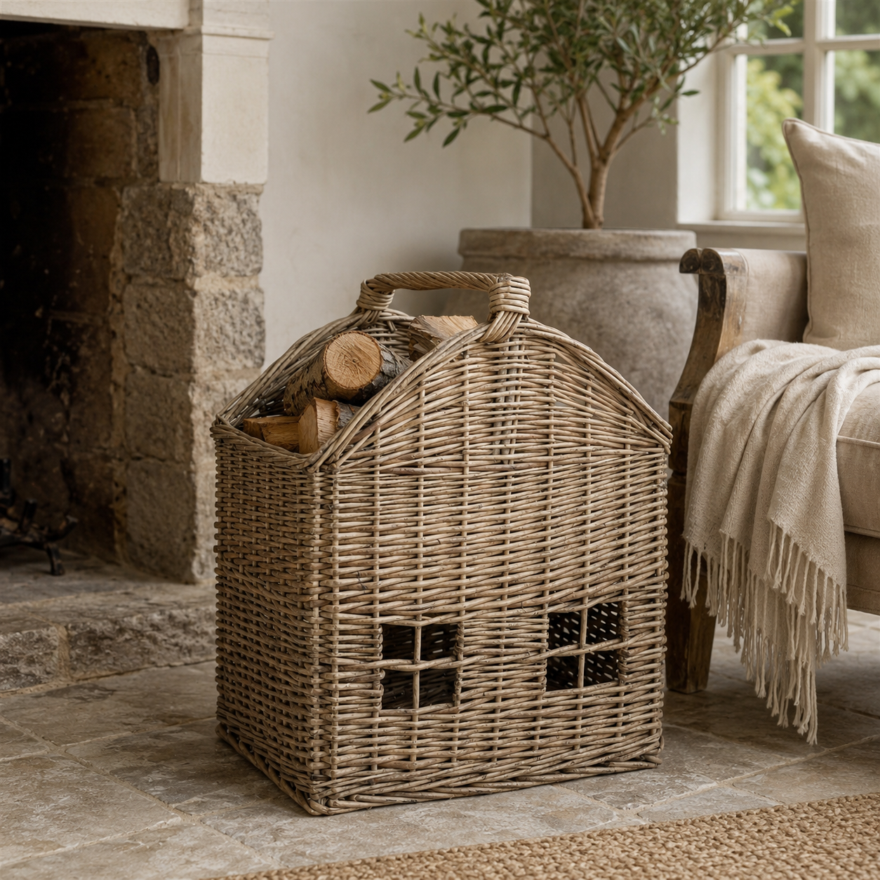 Cesta decorativa in vimini intrecciato