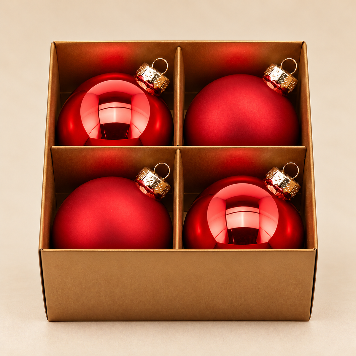 Set 4 Sfere di Natale in Vetro Rosso Lucido e Opaco – Ø 10 cm