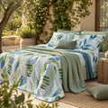 Trapunta Leggera Matrimoniale Double-Face Toscana n Percalle di Cotone 200 T.C. con Fantasia Botanica Verde e Azzurro 270 x 270 cm – Tessitura Randi
