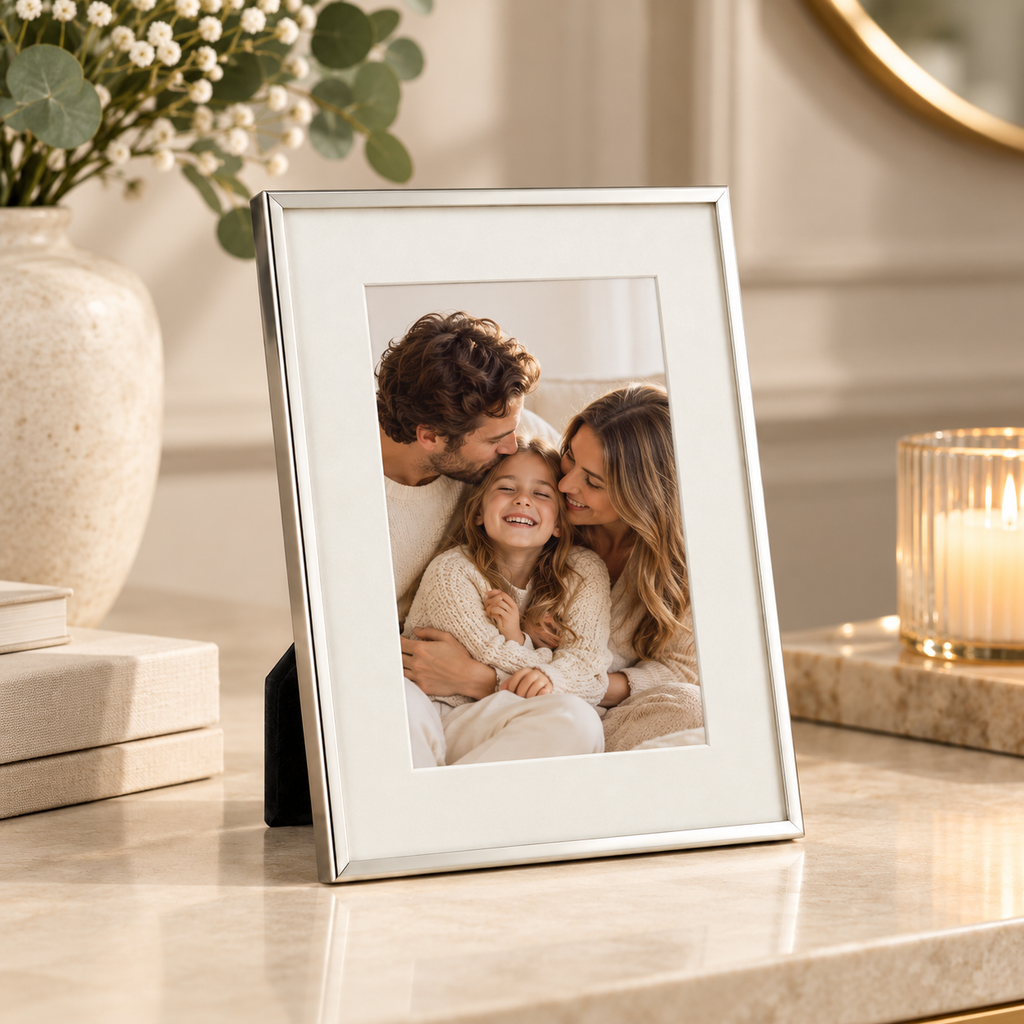 Portafoto Passe-Partout Bordo Fine Medium in Metallo Argento – Foto 13 x 18 cm
