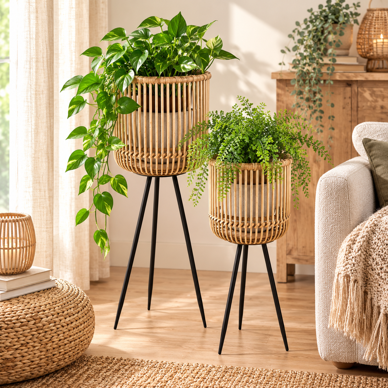 Portavaso in Bamboo con Supporto a Treppiede – H 65 cm / H 54 cm