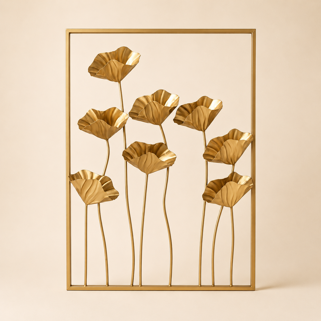 Decoro Parete Fiori Oro in Metallo – 51 x 68 cm