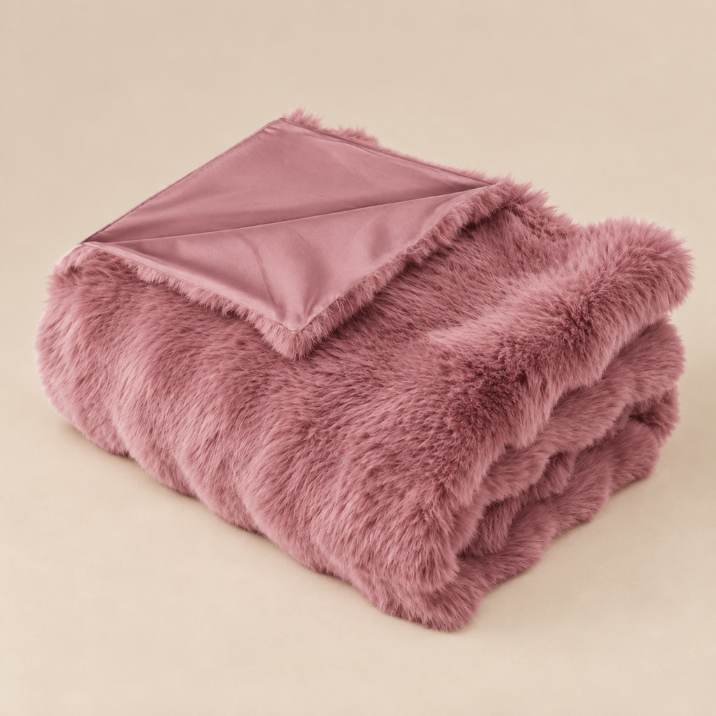 Plaid in Ecopelliccia Rosa Antico Morbido ed Elegante 130 x 170 cm – Blanc Mariclò
