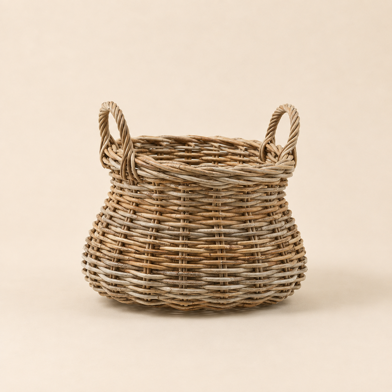 Cesto Rotondo in Rattan con Manici – Ø 28 x H 28 cm