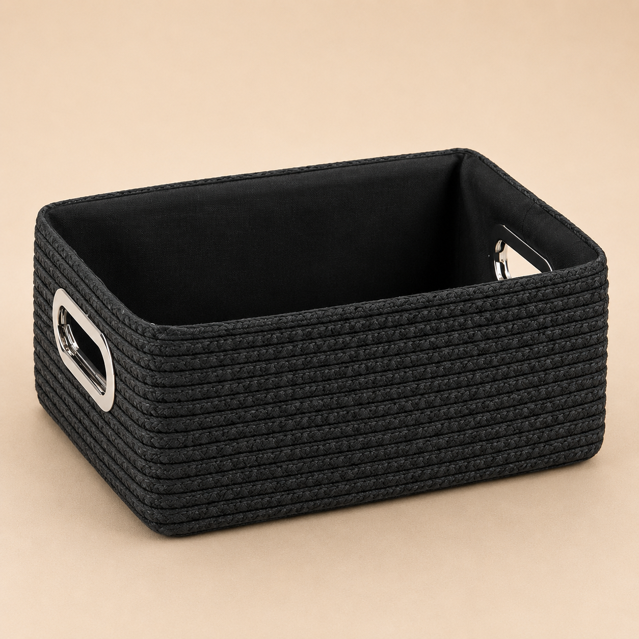 Cestino Portaoggetti Nero con Manici – 28 x 20 x H 12 cm