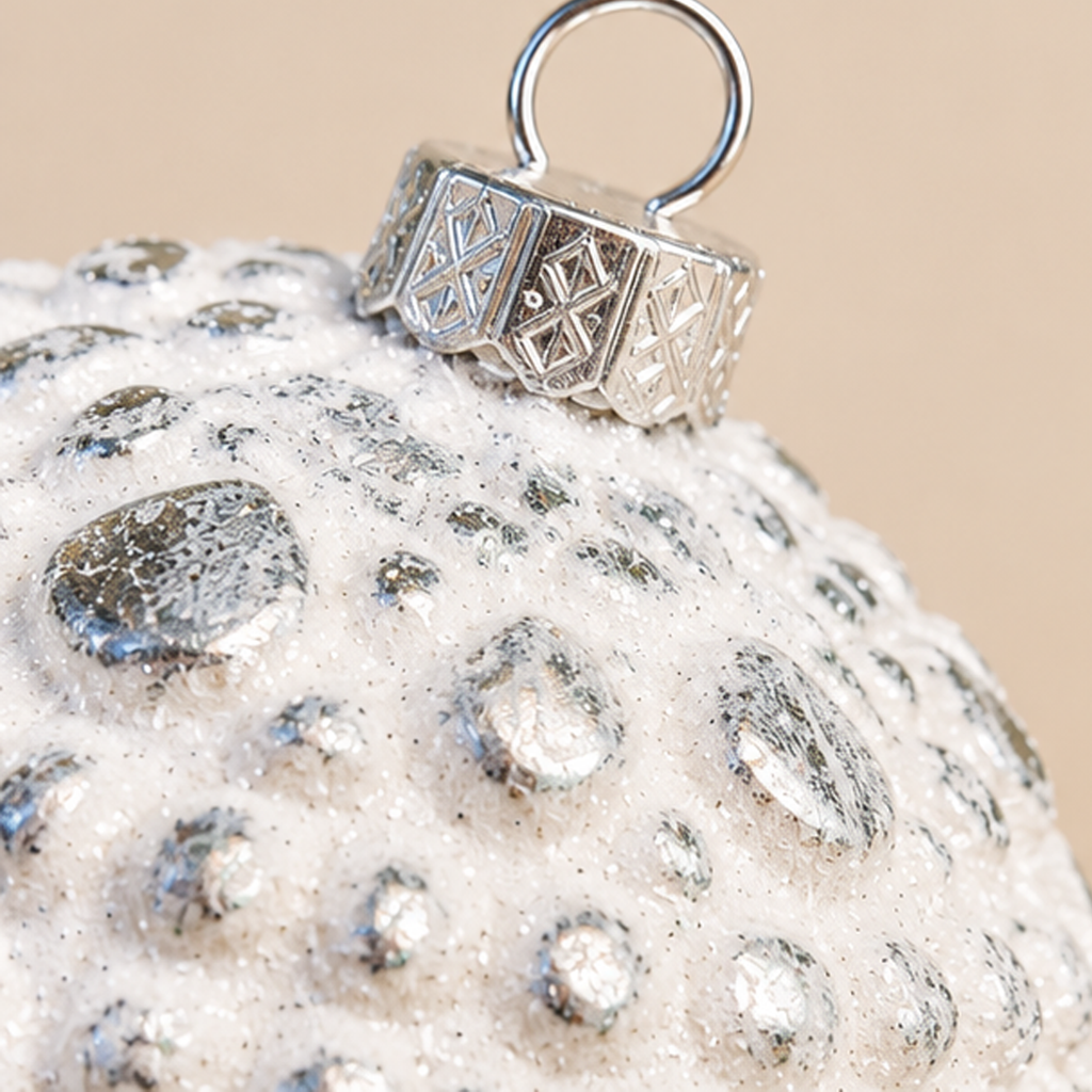 Sfera di Natale Bianco e Argento con Rilievi Glitter Ø 10 cm in PVC