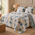 Trapunta Matrimoniale Invernale Bloom Saffo in Raso di Puro Cotone 300 T.C. con Fantasia Floreale Azzurro e Giallo 260 x 270 cm – Tessitura Randi