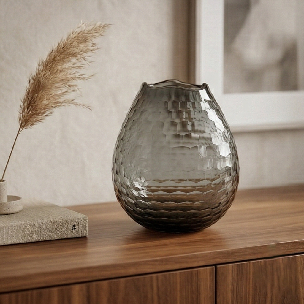 Vaso bombato esagoni fumè h.23