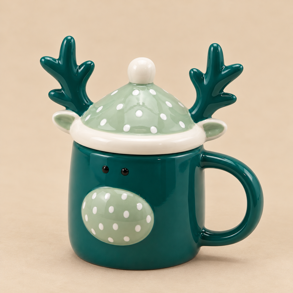 Tazza Natalizia EDG in Ceramica con Coperchio a Forma di Renna