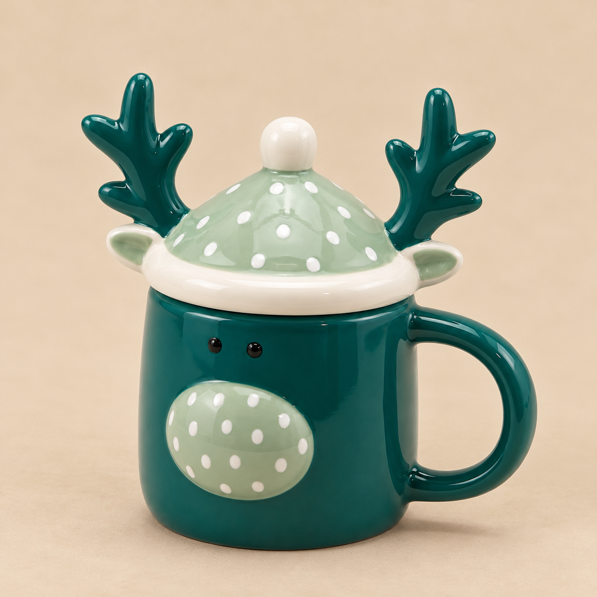 Tazza Natalizia EDG in Ceramica con Coperchio a Forma di Renna