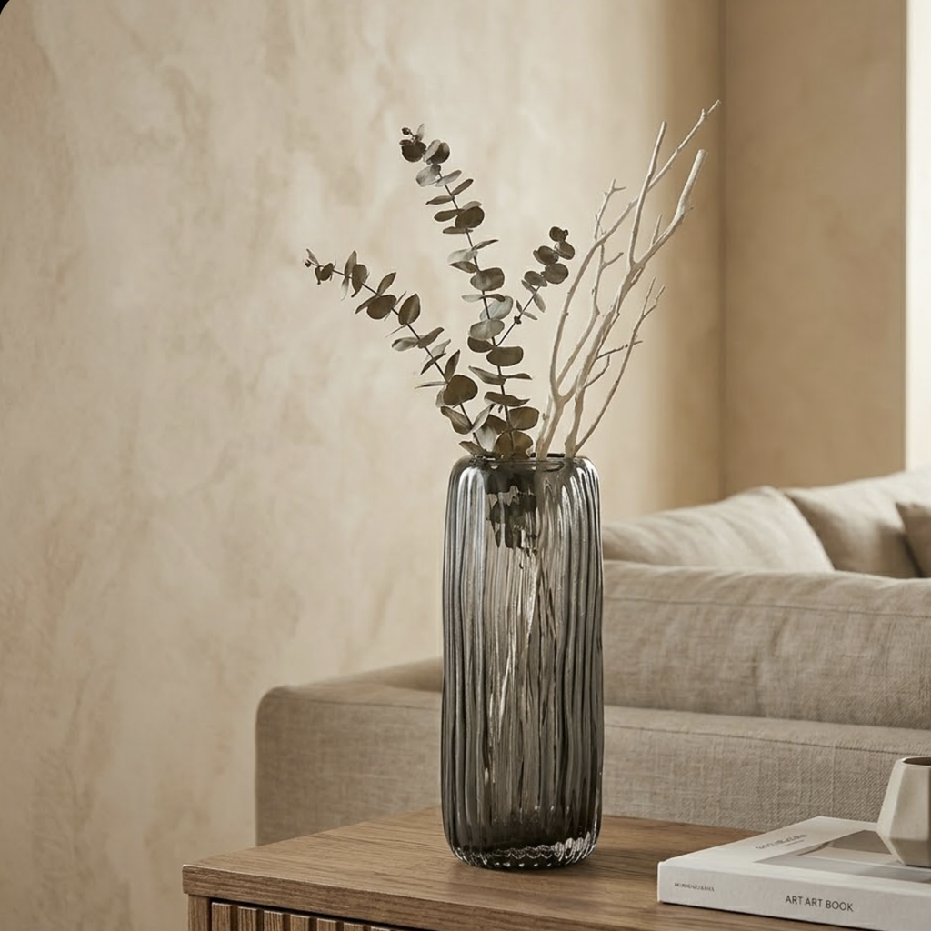 Vaso cilindrico righe grigio h.30