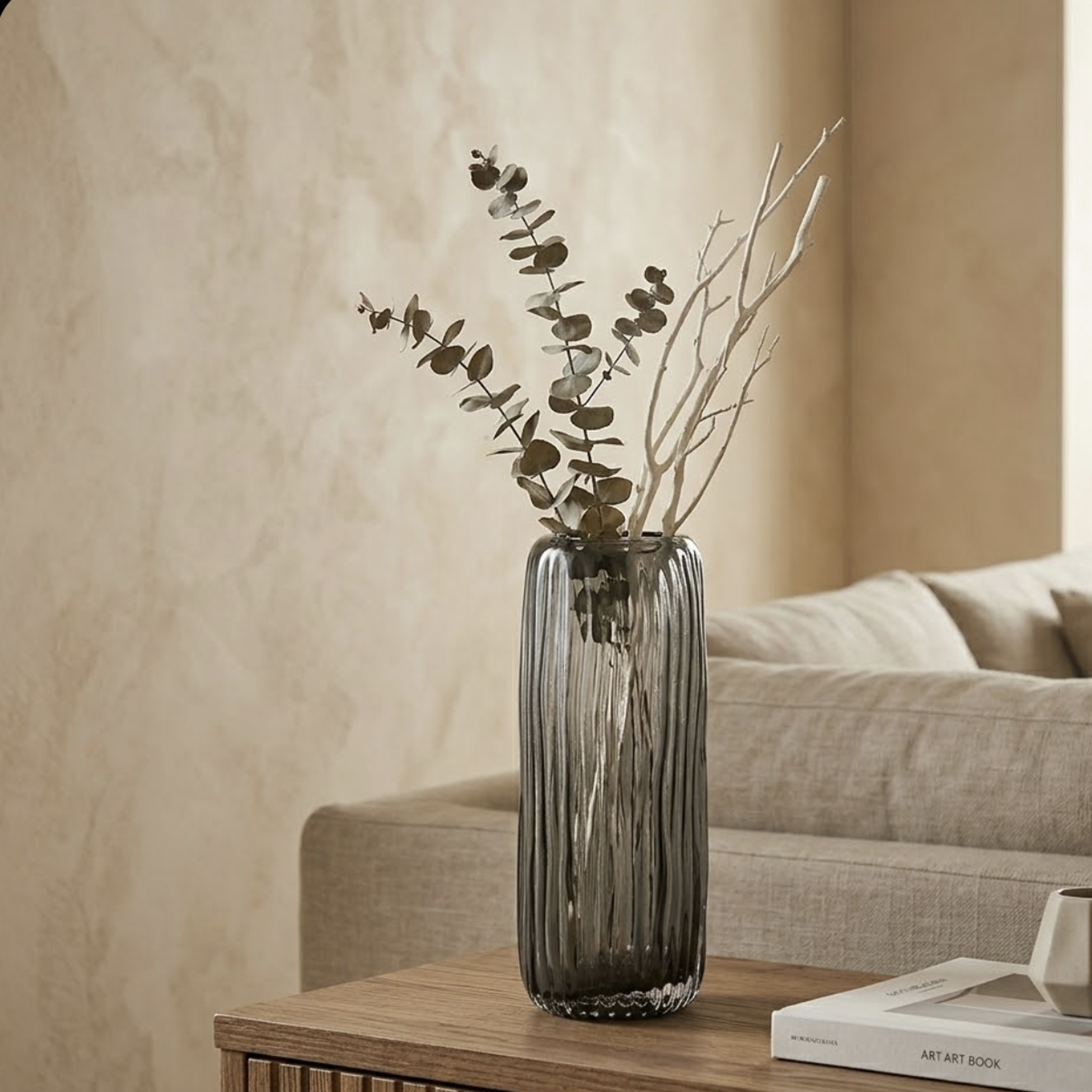 Vaso cilindrico righe grigio h.30