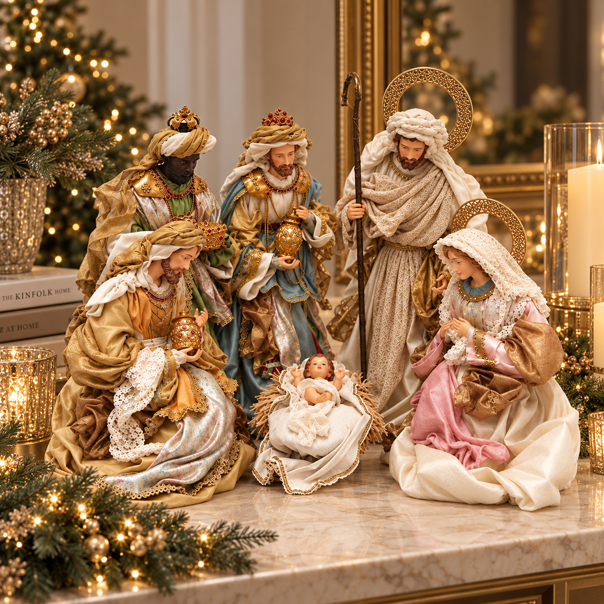 Presepe Completo Sacra Famiglia e Re Magi H 76 cm in Poliresina - EDG