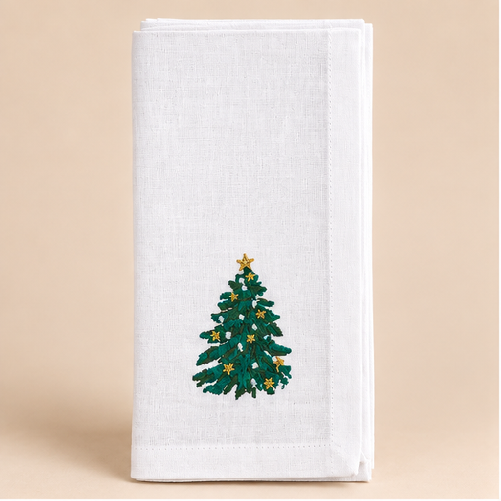Set 4 Tovaglioli Natalizi in Cotone bianchi con Ricamo Albero 40 x 40 cm (Copia)