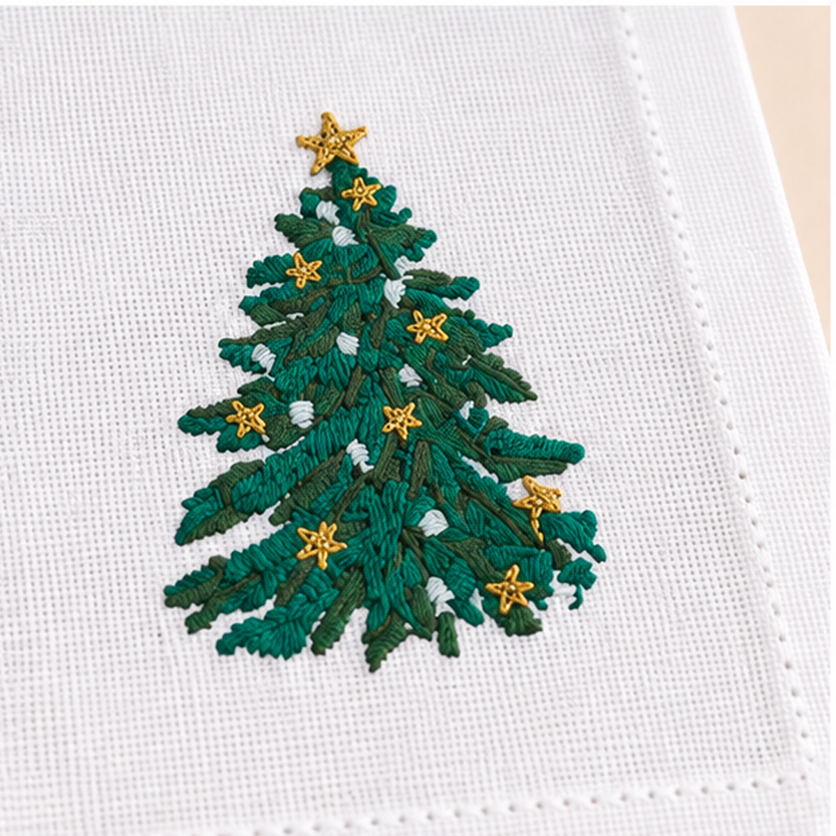 Set 4 Tovaglioli Natalizi in Cotone bianchi con Ricamo Albero 40 x 40 cm (Copia)