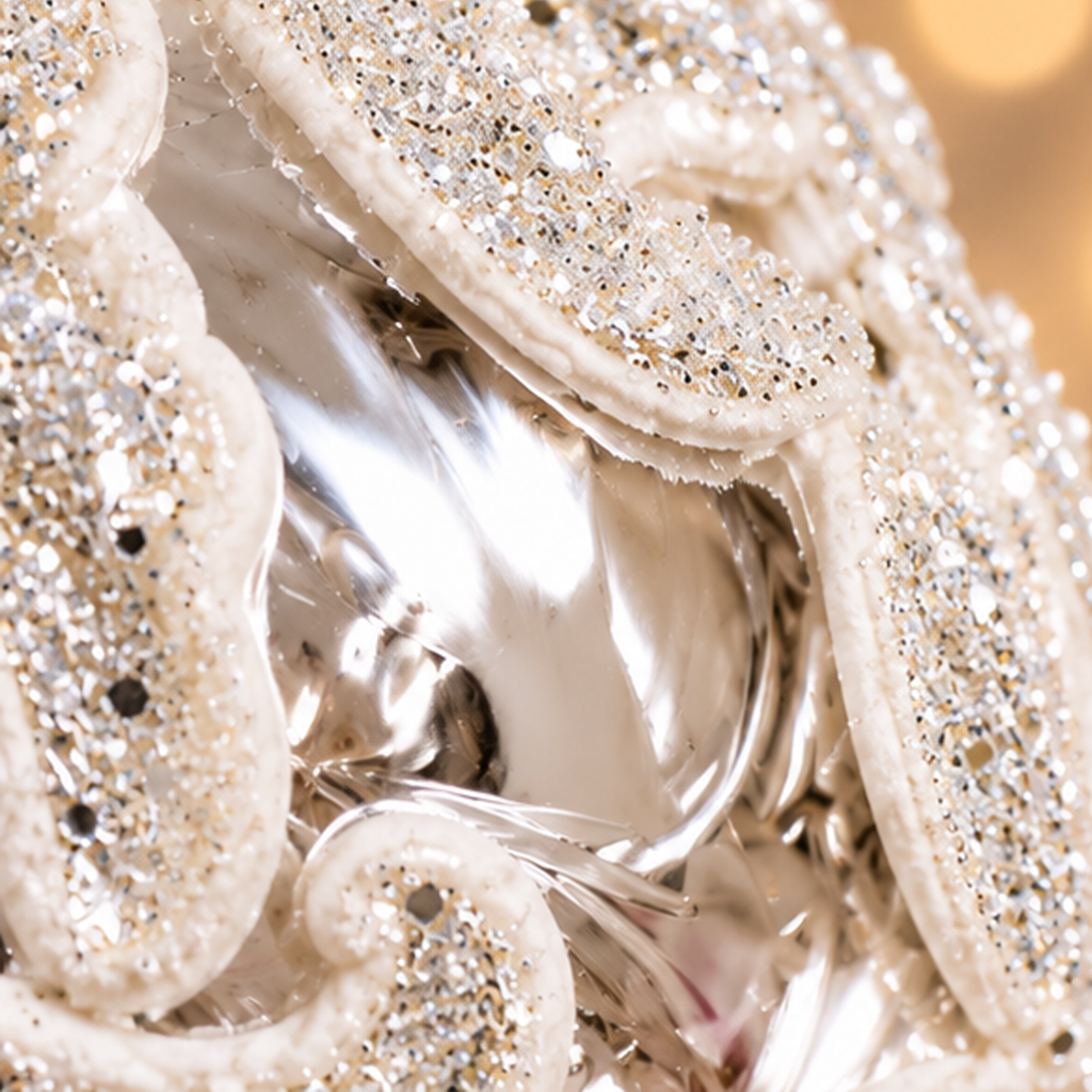 Sfera di Natale in Vetro Argento con Decoro Bianco Glitter Ø 6 cm