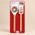 Set 2 Spatole da Cucina Natalizie STORIA DI NATALE in Silicone con Manico in Legno – 26/29 cm – Decori Ghirlanda e Torta di Natale