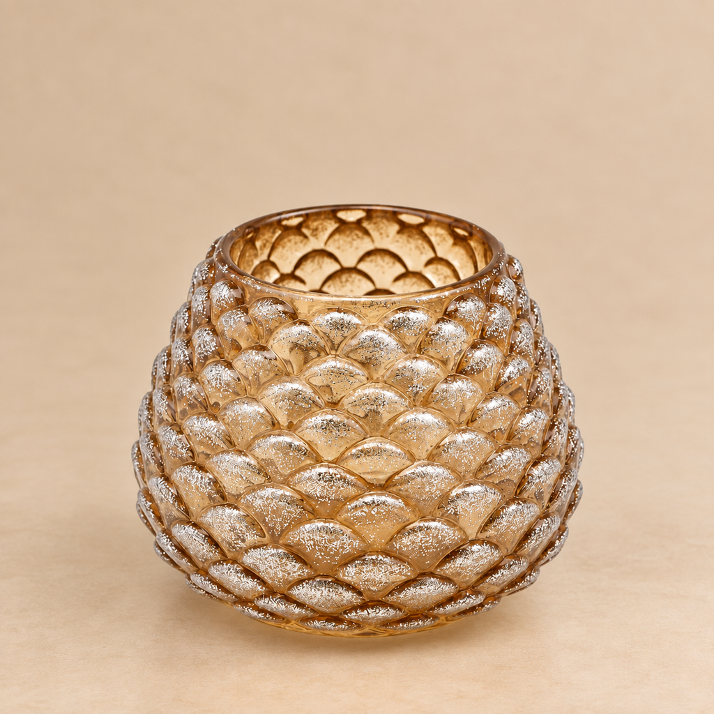 Portacandela Pigna Oro con Glitter Argento Ø 10,5cm